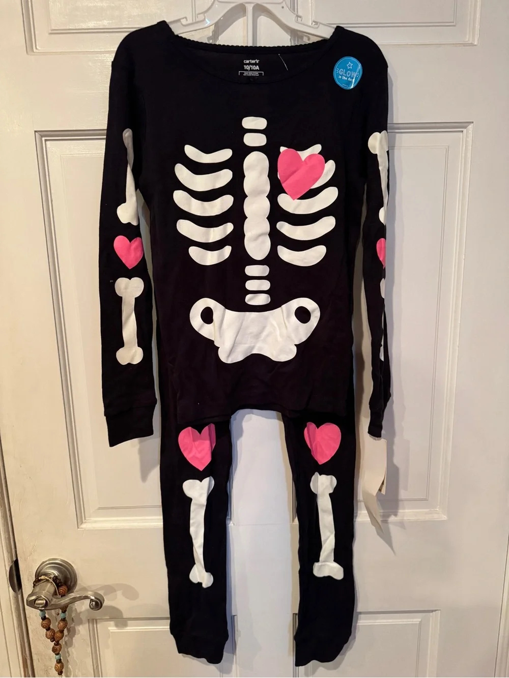 Carter's Black Glow-in-the-Dark Skeleton Heart Kids Set Size 10/10A NWT